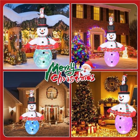 8FT Christmas Inflatable Snowman, Blow Up with Built-in Colorful LED Lights - Picture 6 of 7